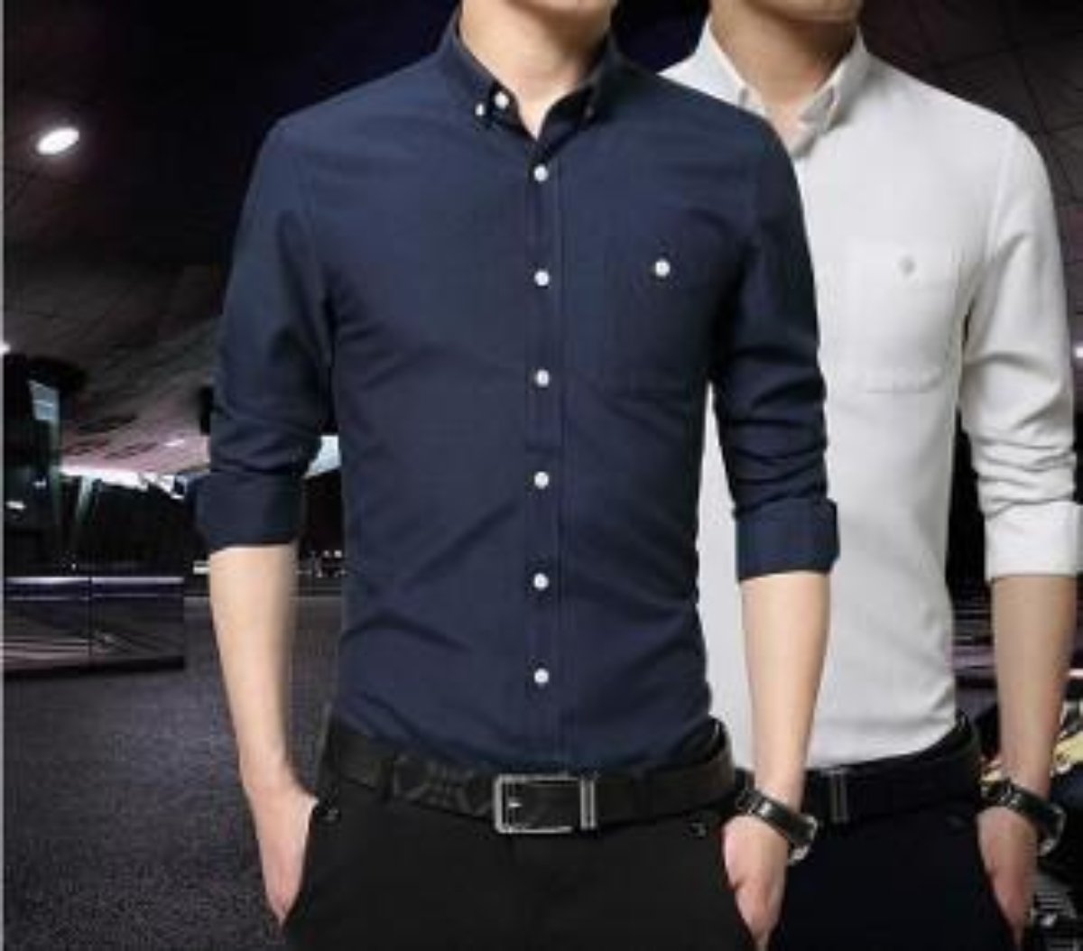 Gray Classic Button Down Men's Long Sleeve Shirt