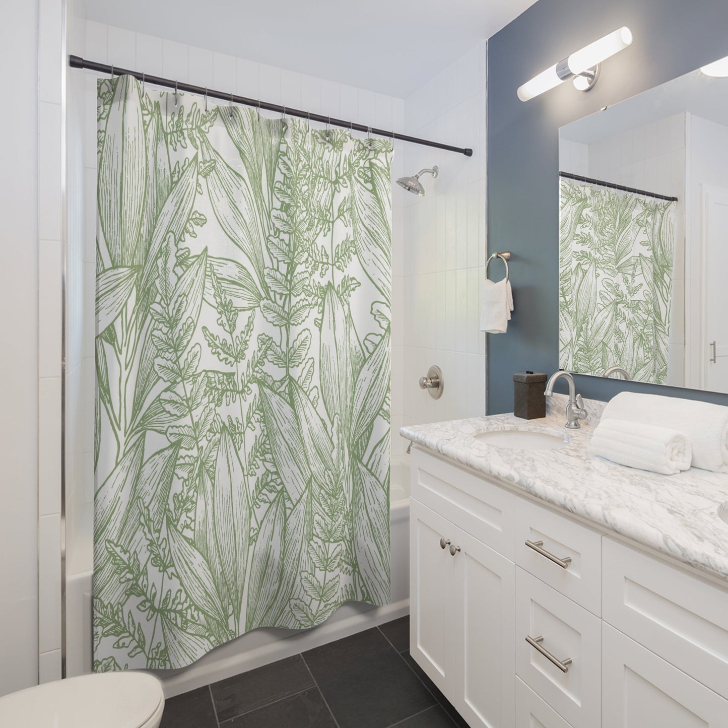 Shower Curtain with Leafy Silhouette Design
