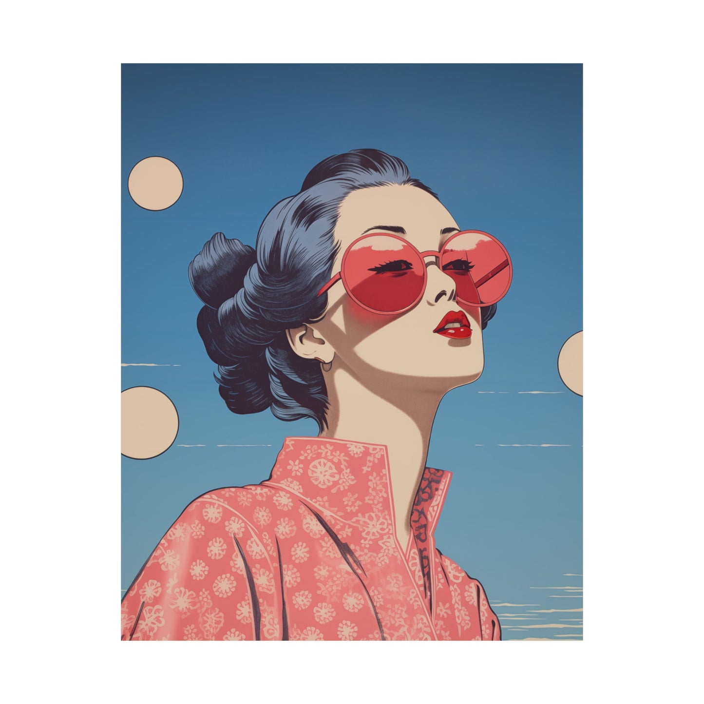 Sakura Blossom Pop Art Poster with a Kimono Vibe