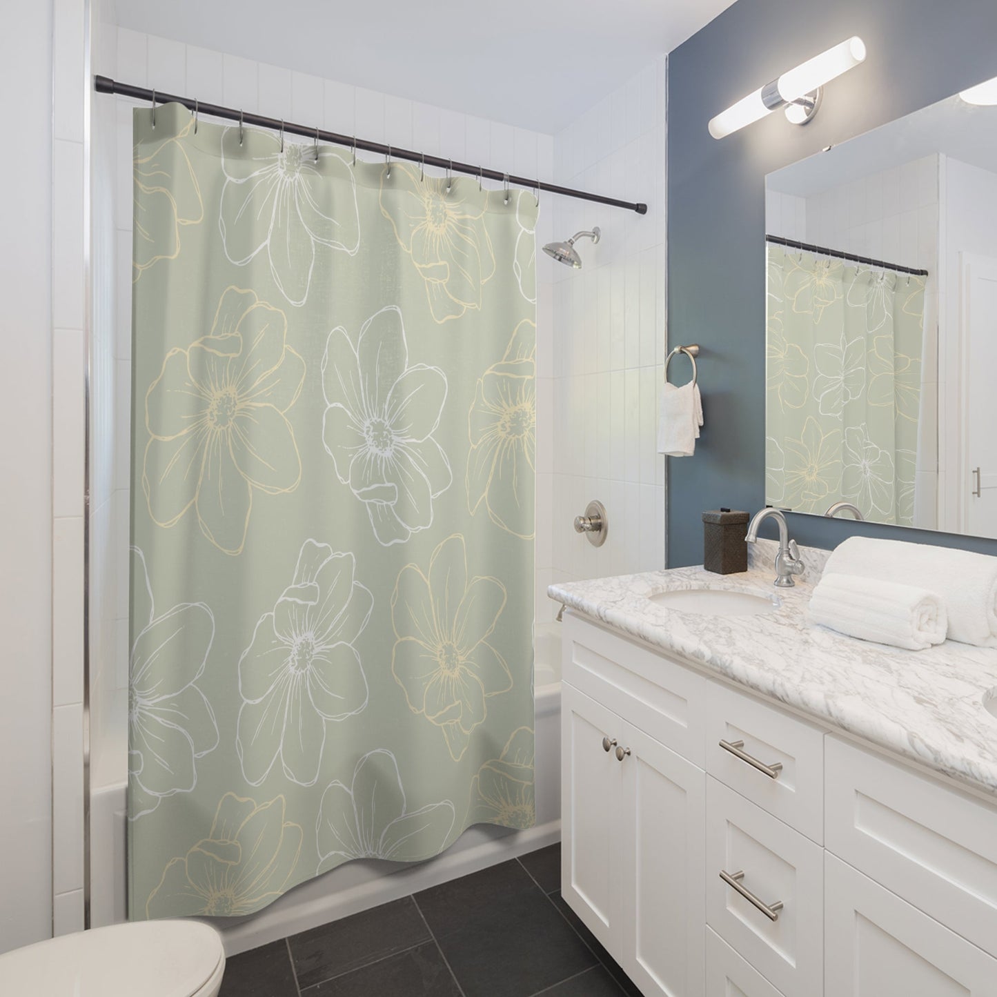 Floral Shower Curtain with a Green Print