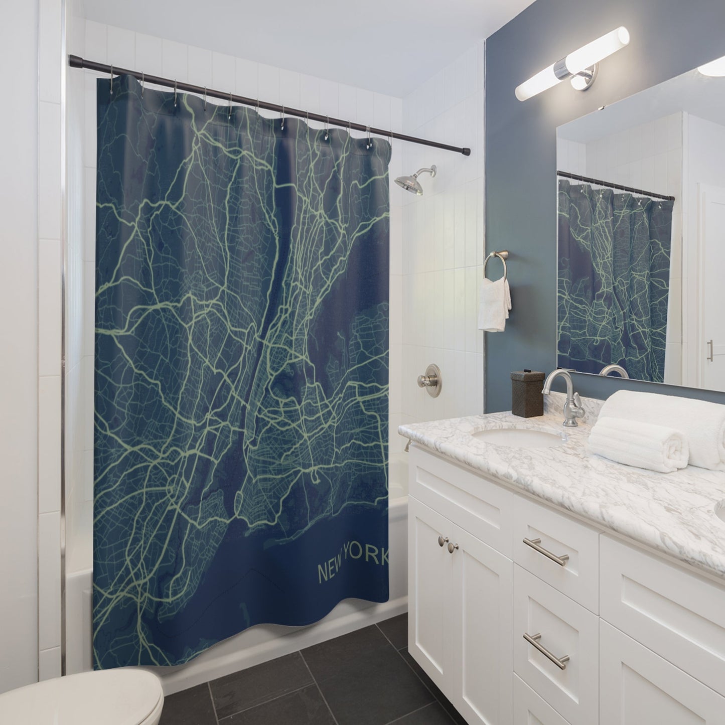 Shower Curtain Featuring a Map of New York City
