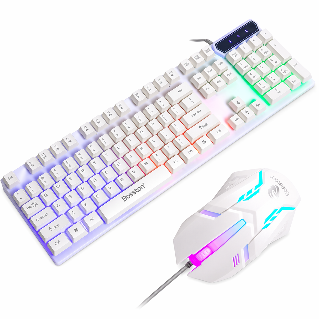 Gaming Keyboard and Mouse Set with LED Lights White
