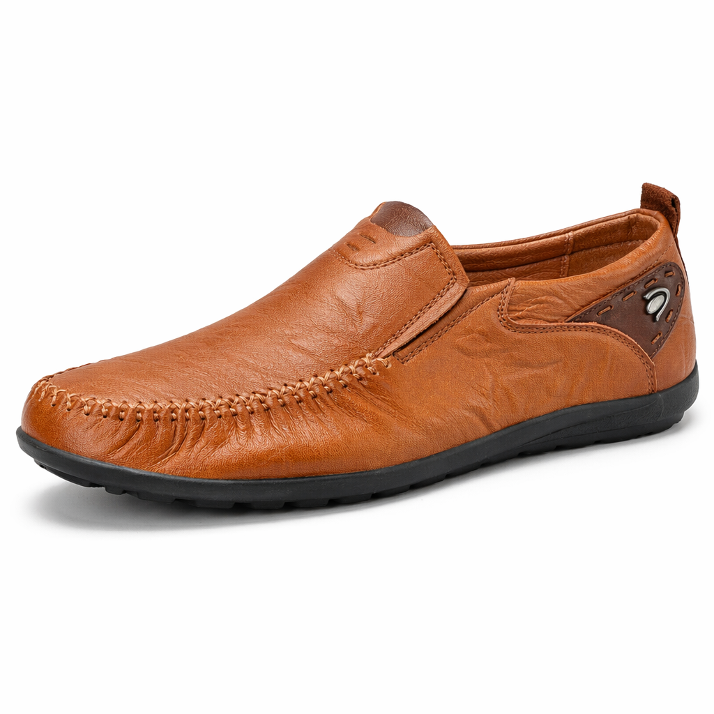 Casual Leather Loafers for Men with Slip-Resistant Rubber Sole Brown