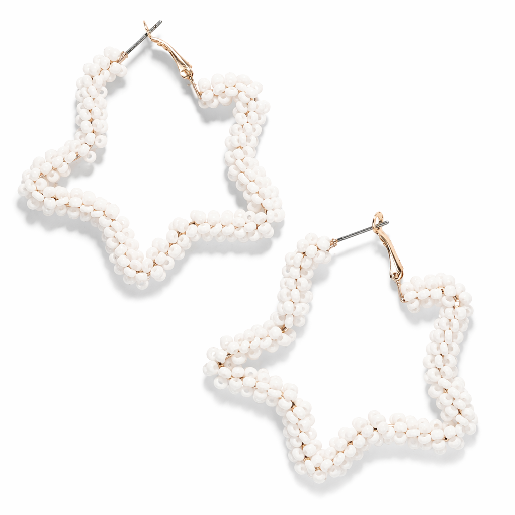 Star-shaped Beaded Hoop Earrings White