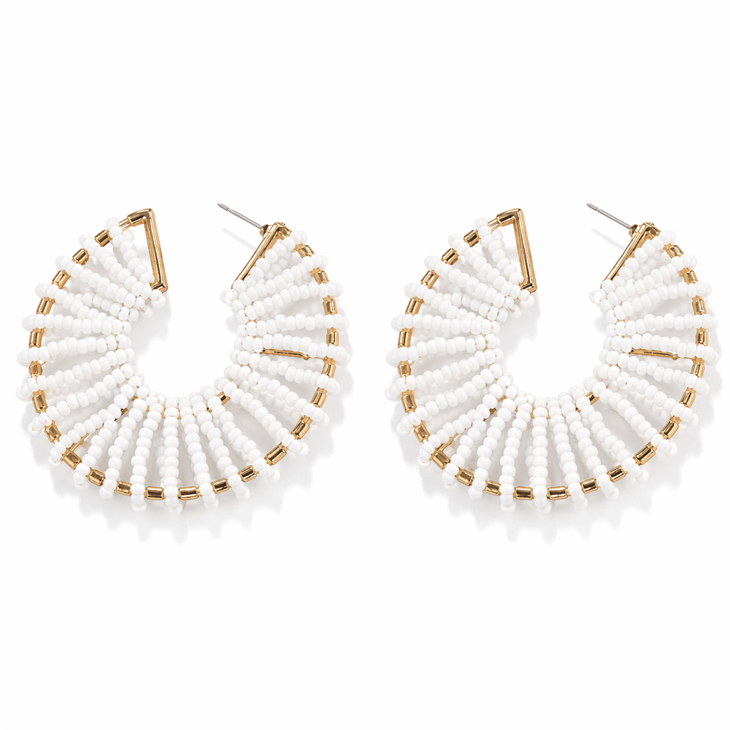 Colorful Round Beaded Earrings White