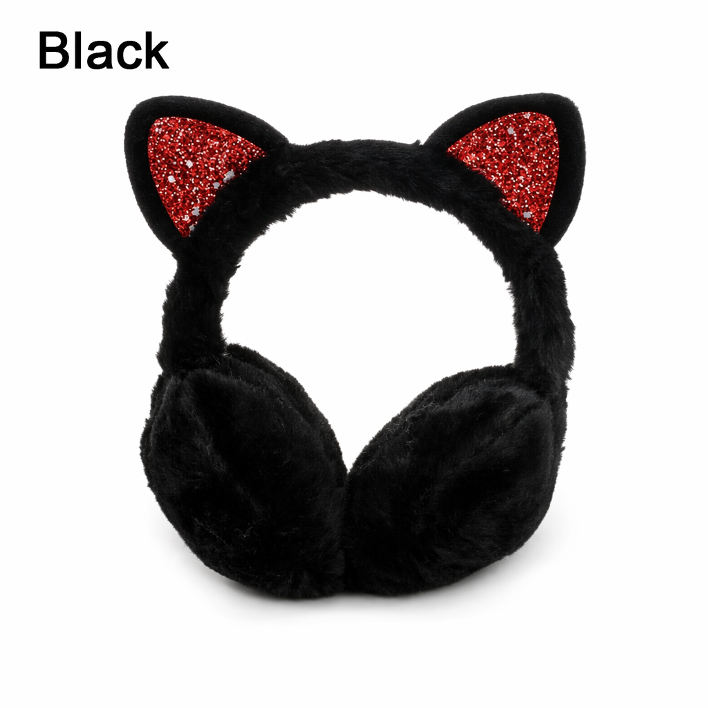 Cat-Themed Cozy Winter Earmuffs Black