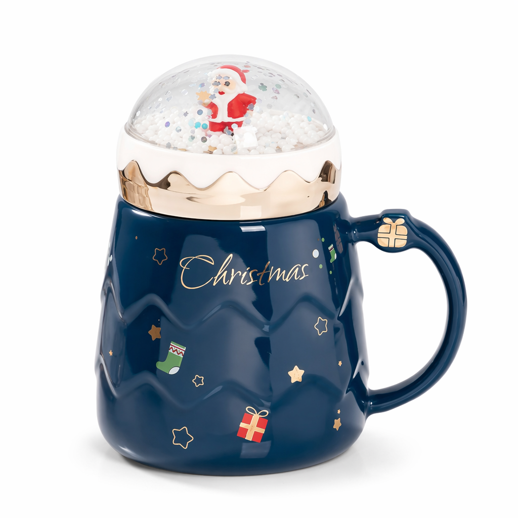 Festive Mug with Cover for Hot Drinks Blue