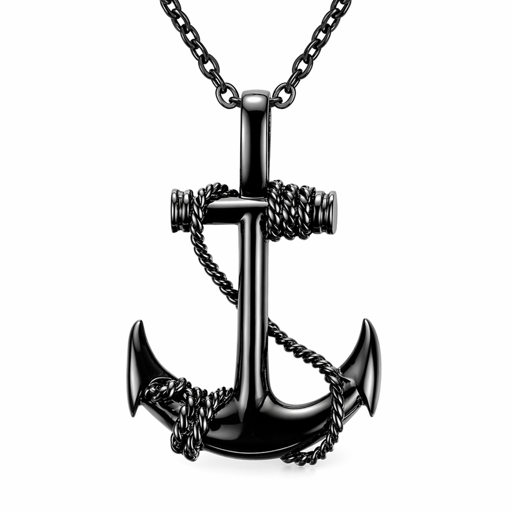 Roped Anchor Necklace Black