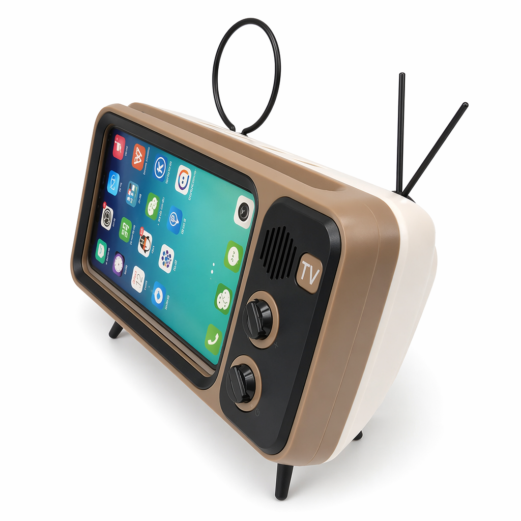 Wireless TV Stand Design Bluetooth Speakers with Integrated Microphone and Phone Holder White