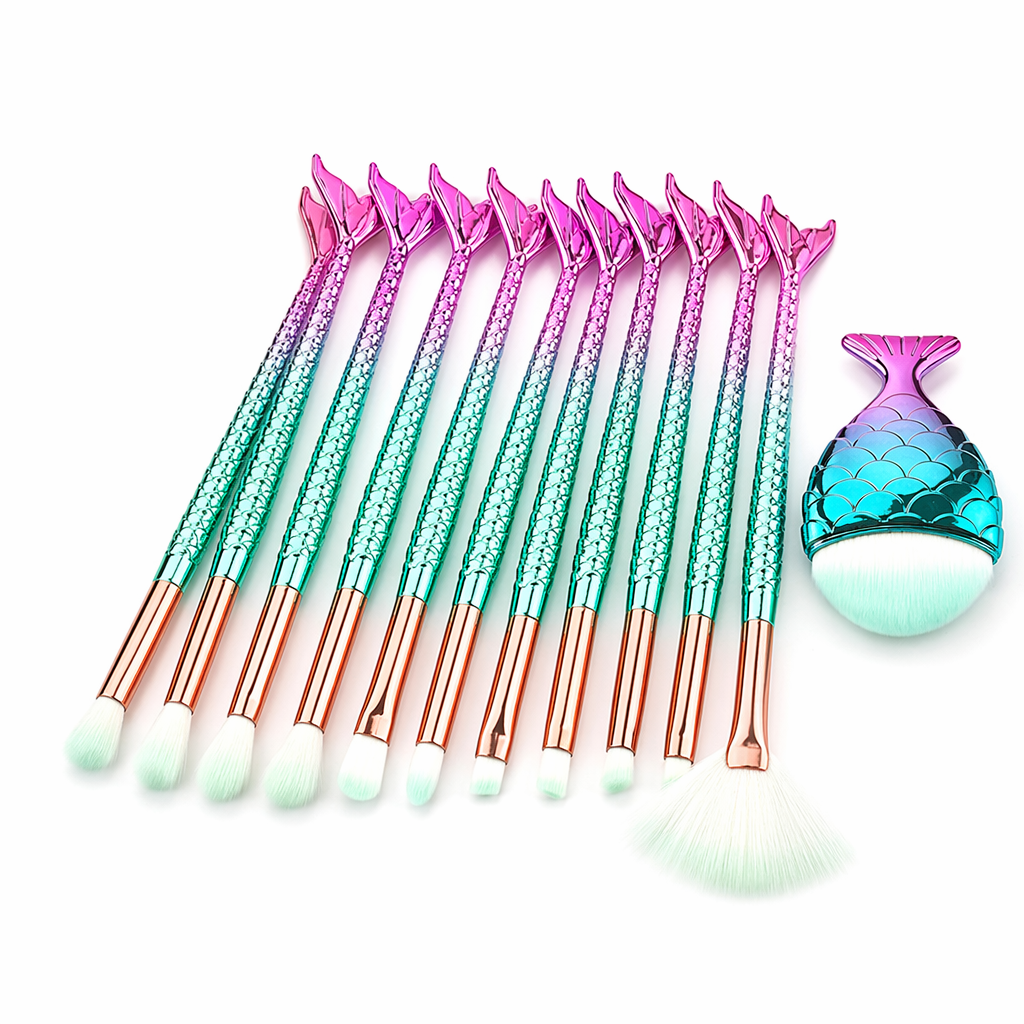 11-Piece Mermaid Makeup Brush Kit for a Beautiful Look Green