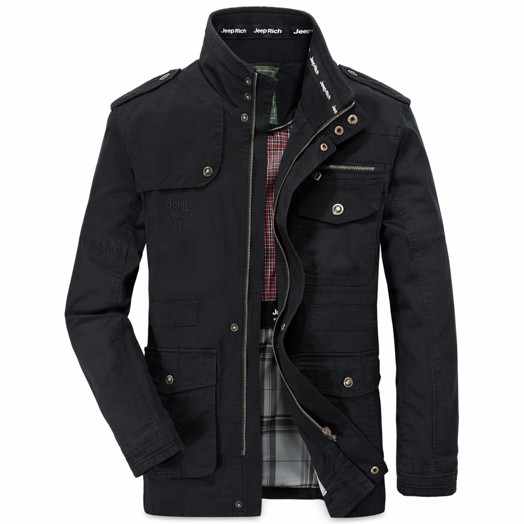 Military-Inspired Men's Jacket with Stand Collar Black