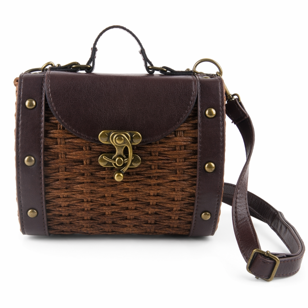 Vintage Style Handwoven Straw Bag for Women Brown
