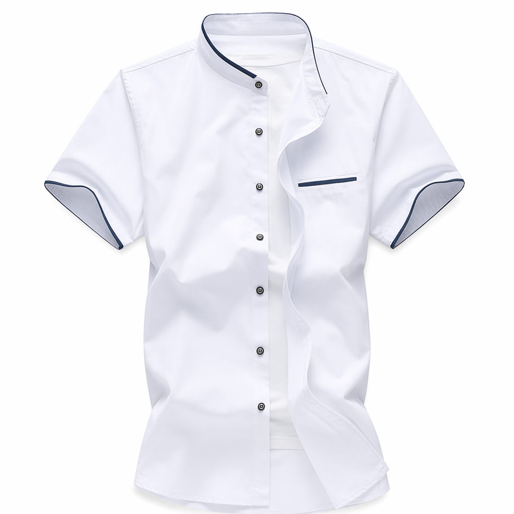 White Stand Collar Shirt for Men with Pocket Embellishments Default
