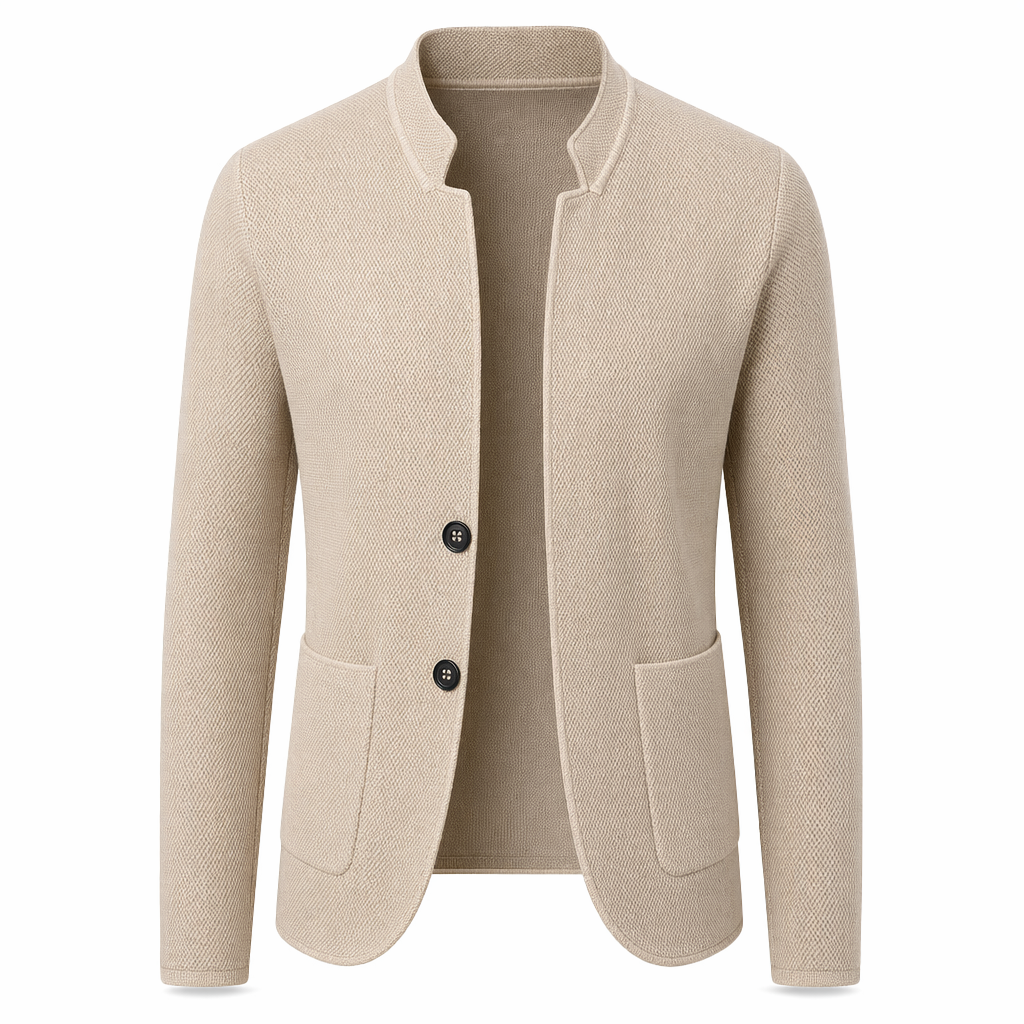 Knit Blazer Cardigan for Men with a Stylish Stand Collar Beige