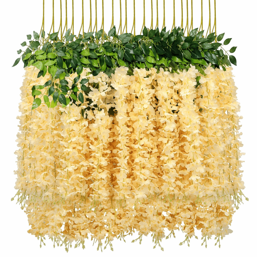 12 Floral Plastic Wisteria Pieces for Party Decoration Champagne