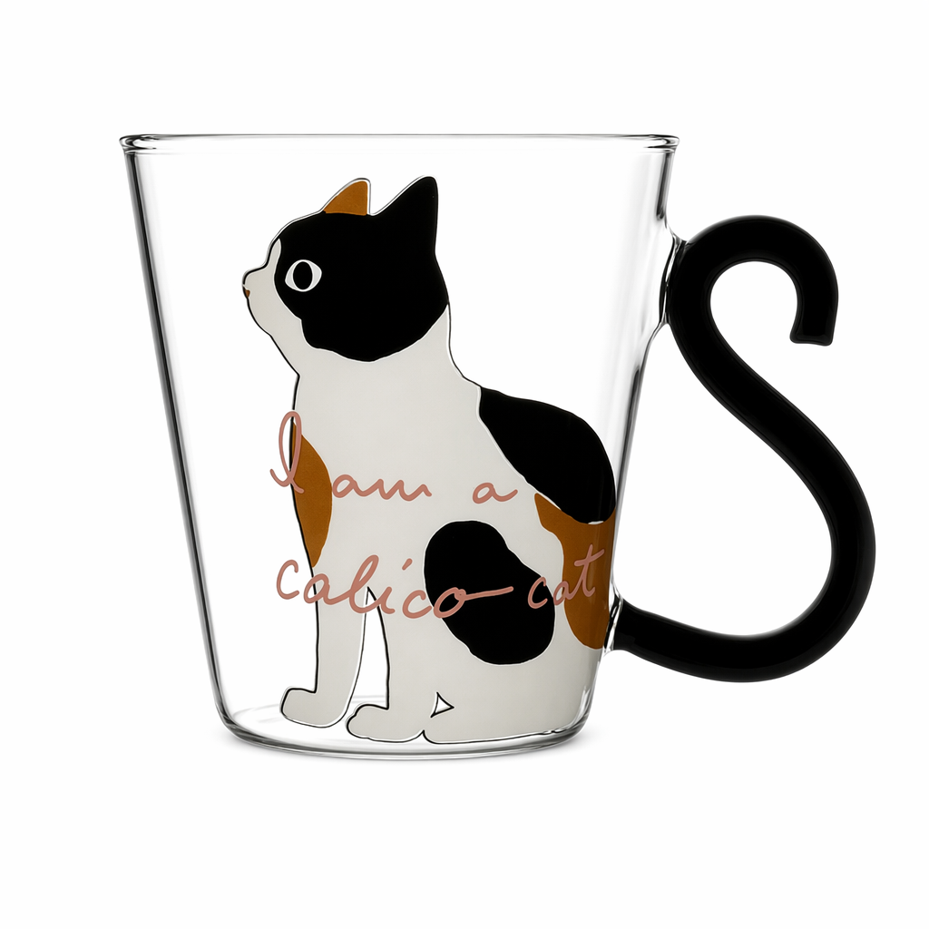 Cute Cat Mug with Tail Handle White