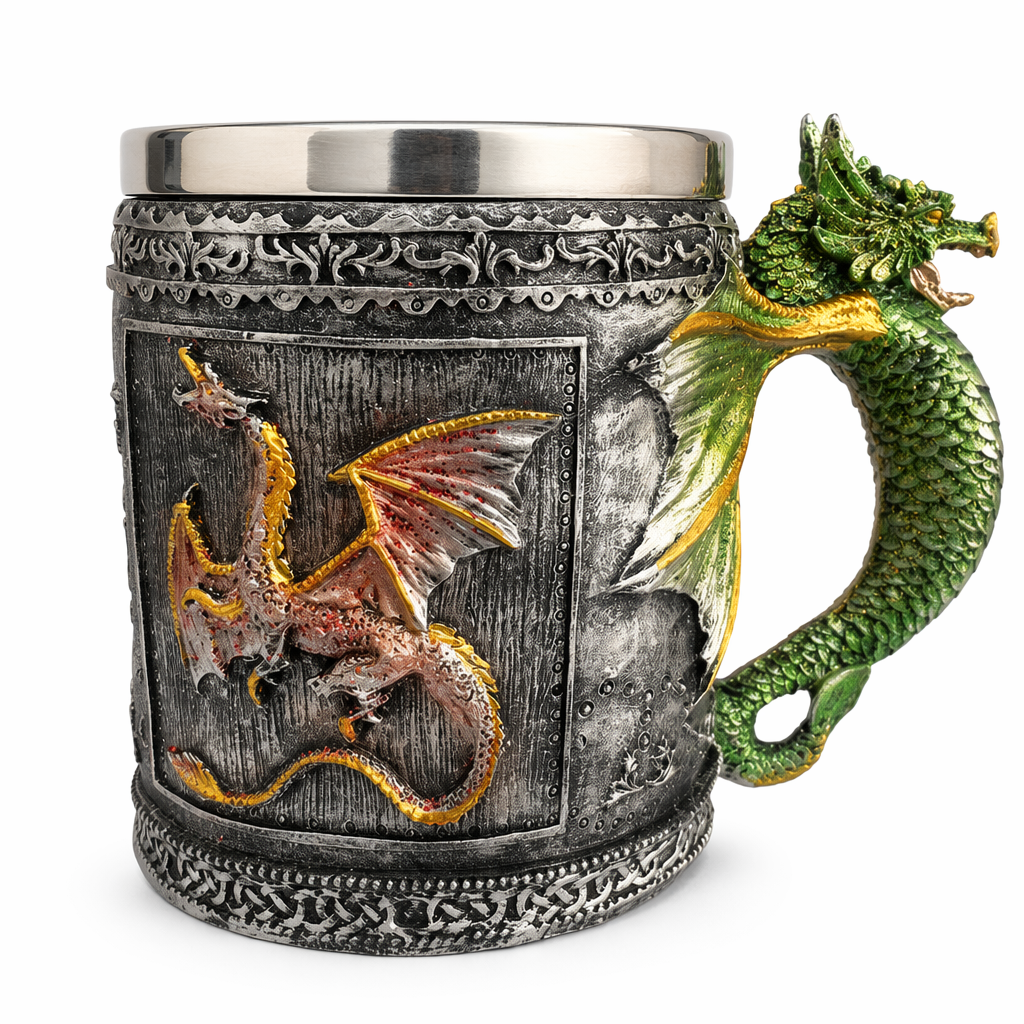 Dragon Design Stainless Steel Mug - 12oz Capacity Green