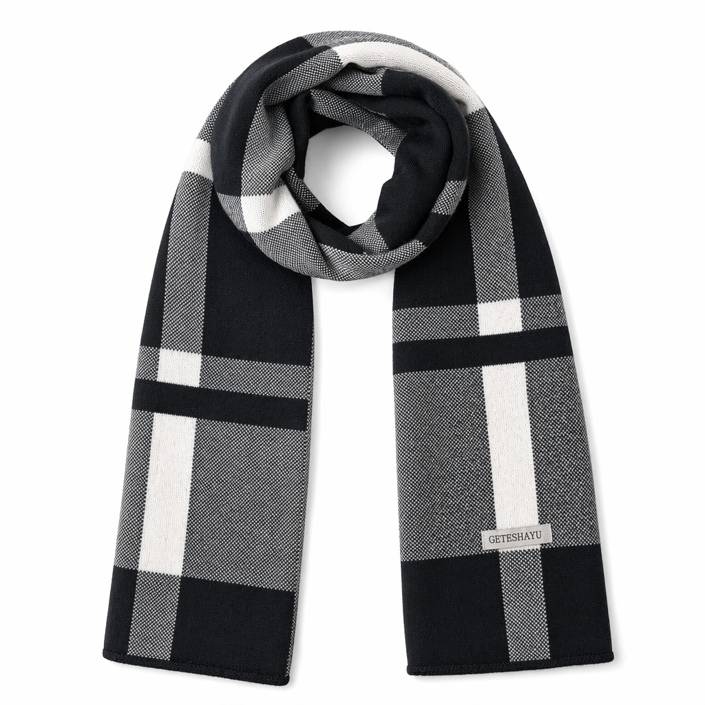 Soft and Cozy Men's Plaid Scarf Black