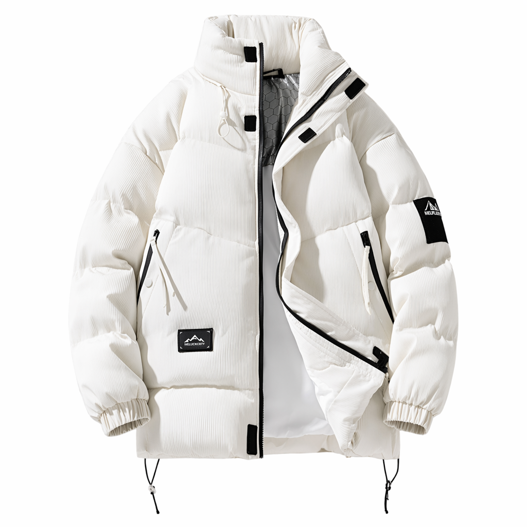 Puffer Jacket for Men with Stand Collar White