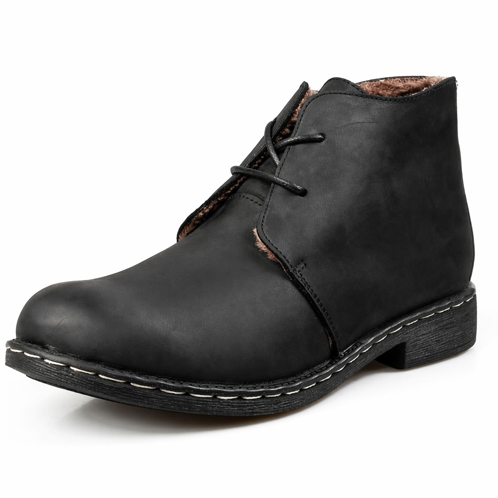 Classic Leather Ankle Boots for Men's Casual Wear Black with velvet