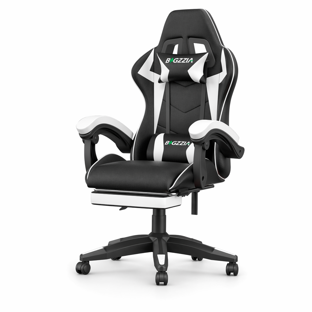Gaming Throne with Built-in Footrest White