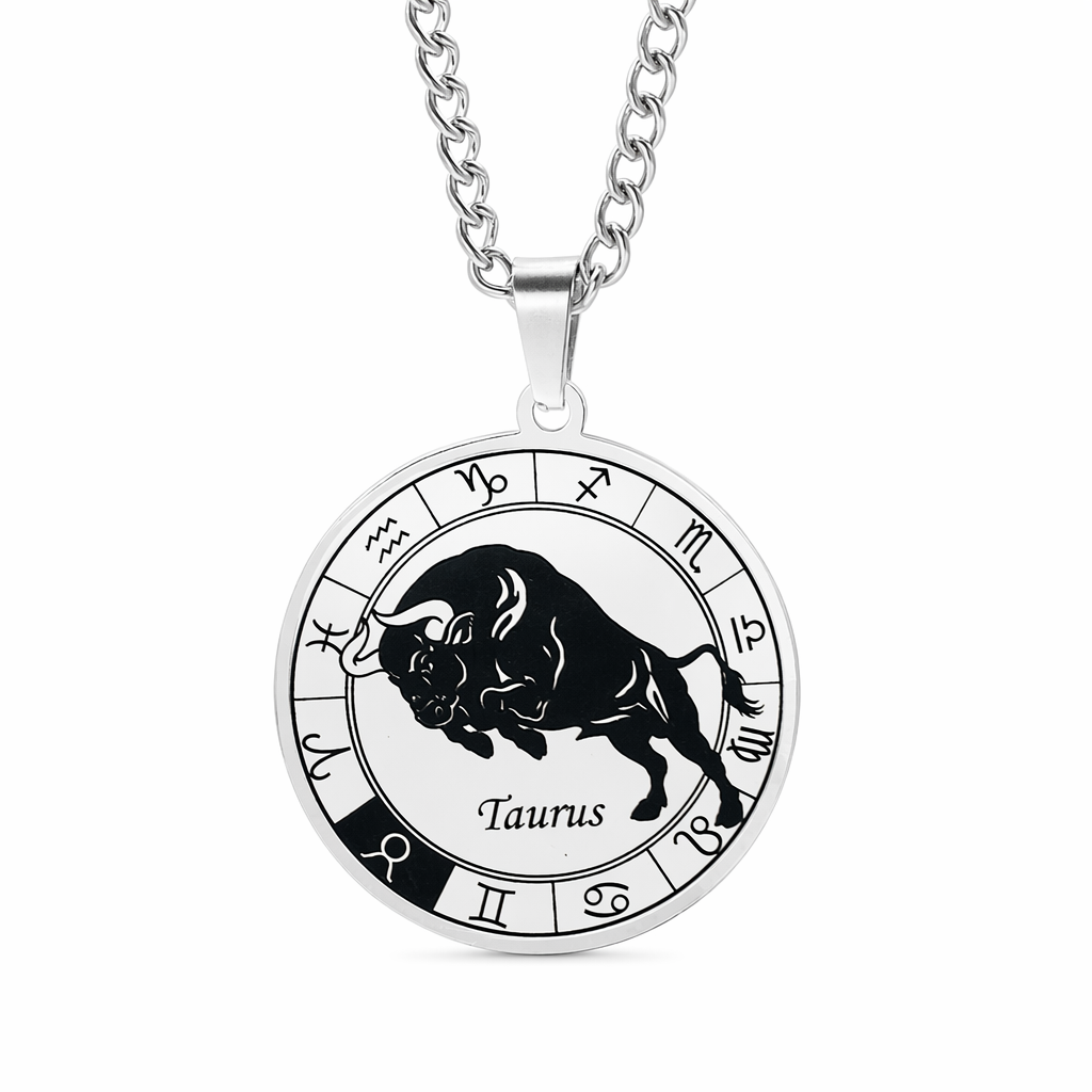 Horoscope Pendant Necklace - Unisex Round Design Taurus