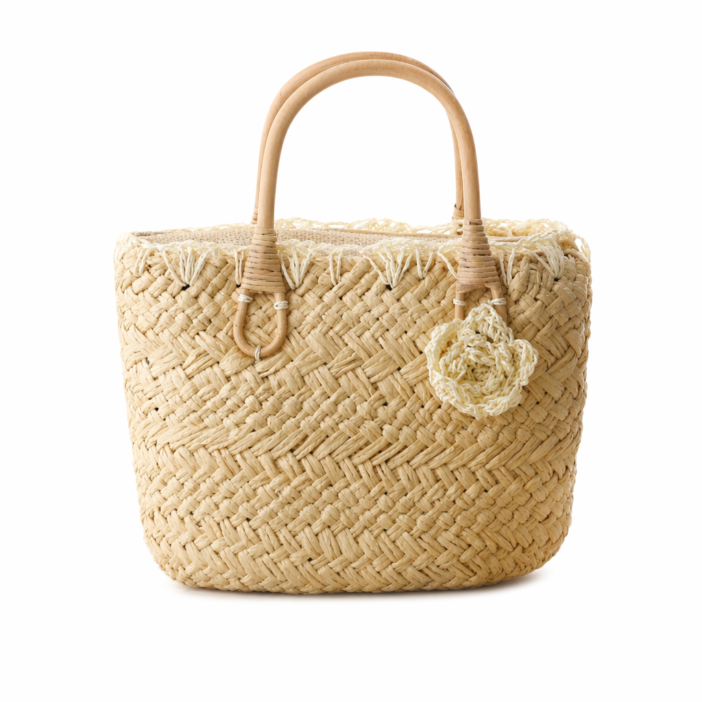 Straw Handbag with Rattan Handles by Coseey Beige