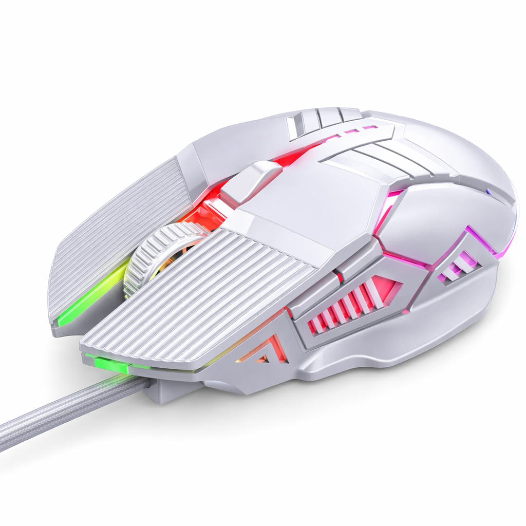 Silent Wired Gaming Mouse with 3200 DPI for Enhanced Precision Silent-White