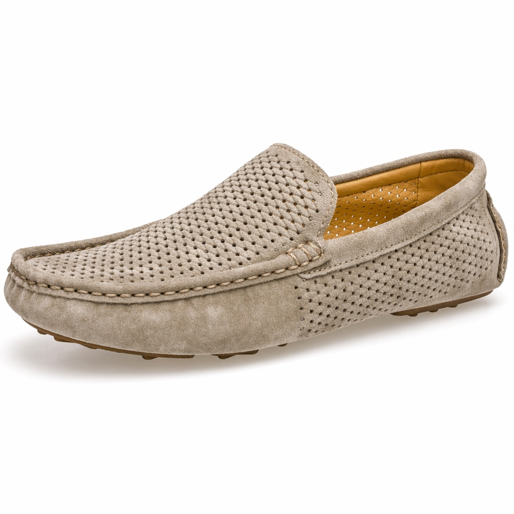 Breathable Slip On Leather Loafers for Men - Casual and Stylish Khaki