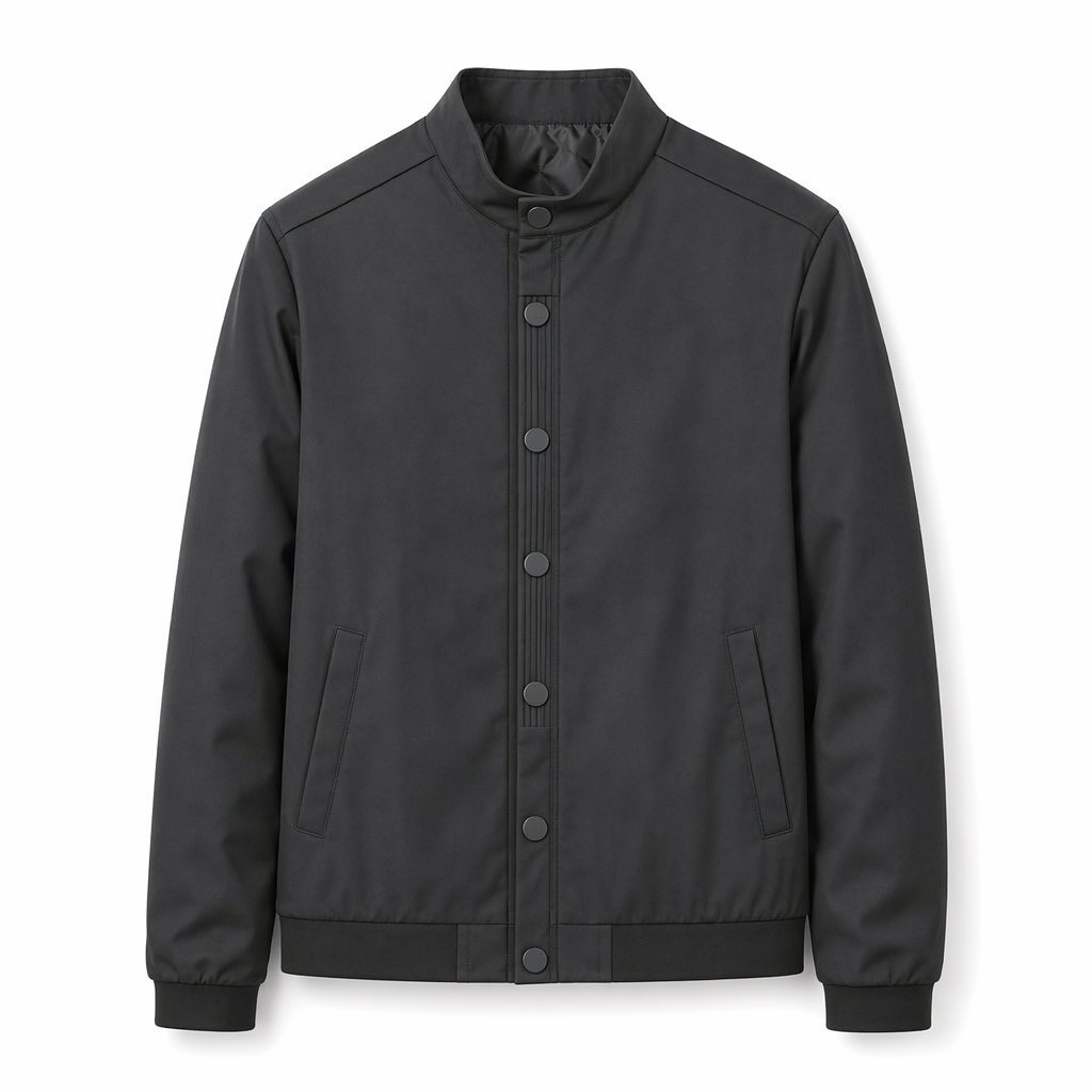 Snap Button Men's Stand Collar Jacket - Retain the essence of the product while providing a distinct variation. Black