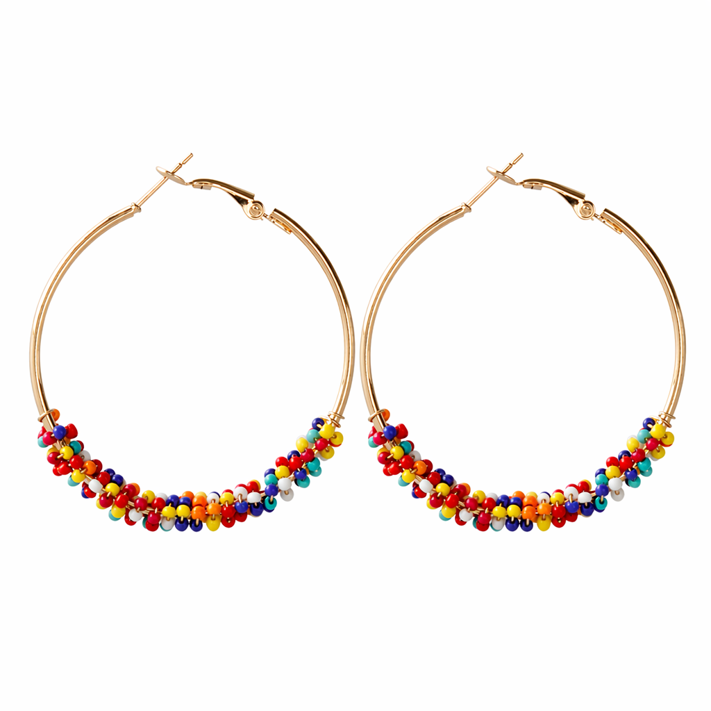 Vibrant Beaded Circular Hoop Earrings Multi