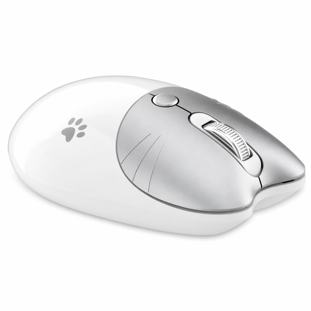 Cartoon Feline Themed Wireless Mouse with Bluetooth 2.4Ghz White