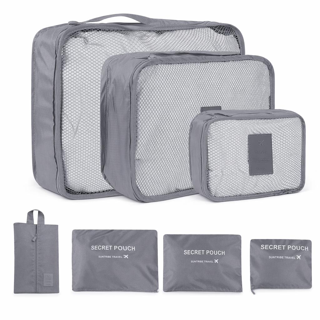 Set of 7 Luggage Packing Cubes Gray