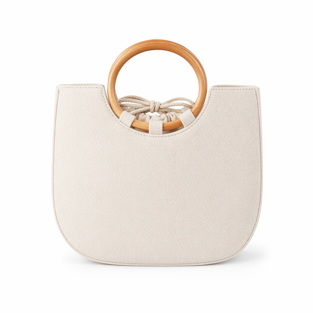 Circular Handled Straw Tote Bag Beige