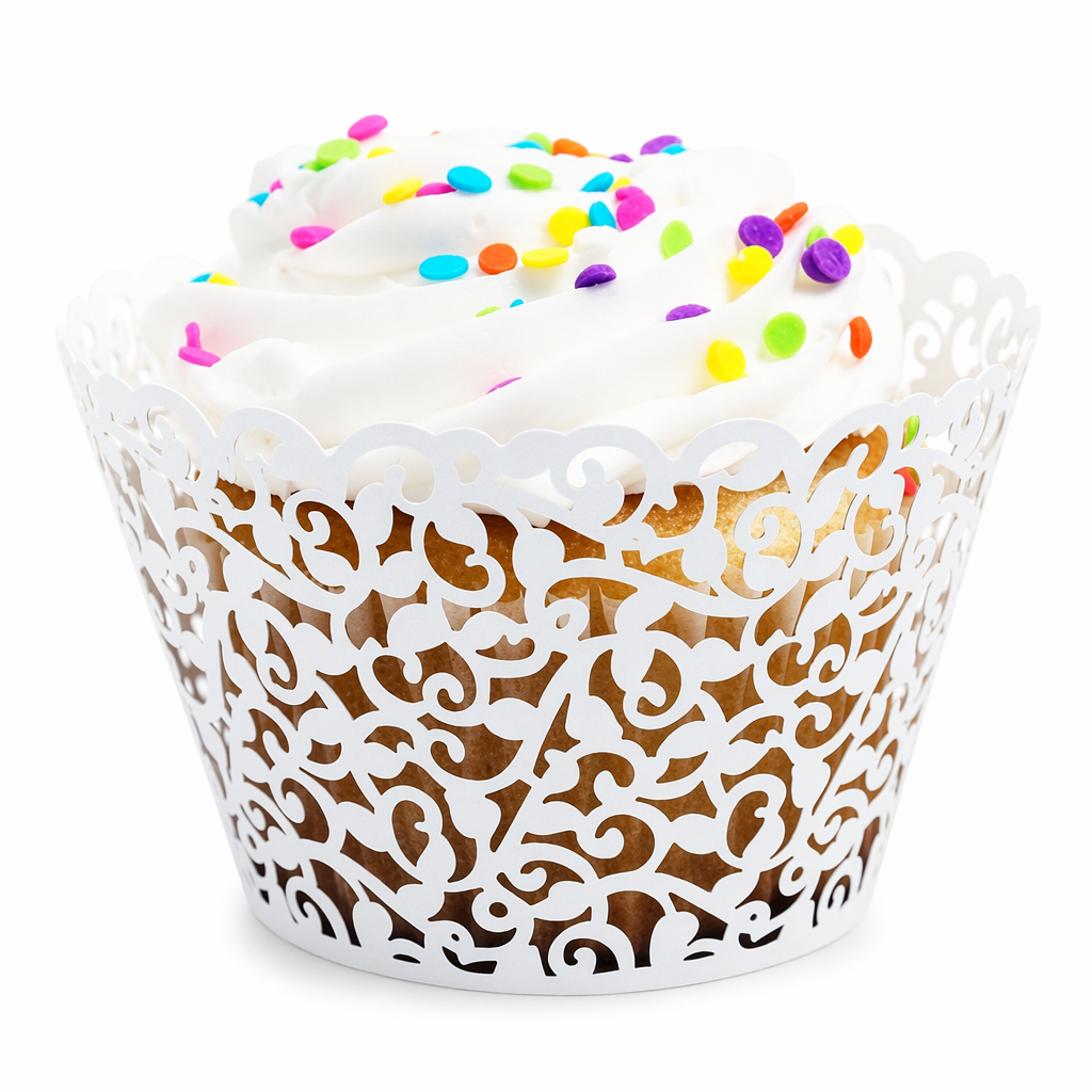 100-piece set of Delicate Vine Laser Cut Cupcake Wrappers White