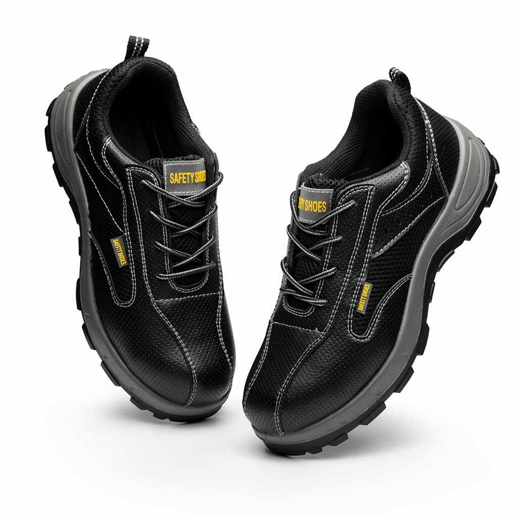 Anti-Skid Mens Steel Toe Work Shoes with Puncture Resistance black
