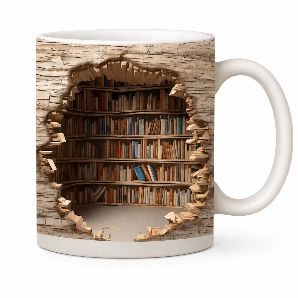 Coffee Mug with a 3D Bookshelf Design B