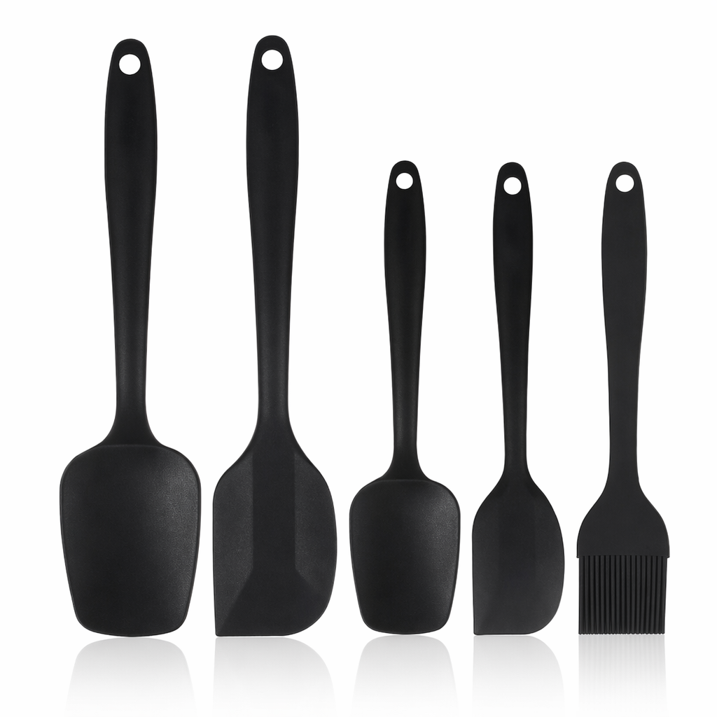 Heat Resistant Silicone Kitchen Cooking Utensils Set - 5 Piece Collection Black