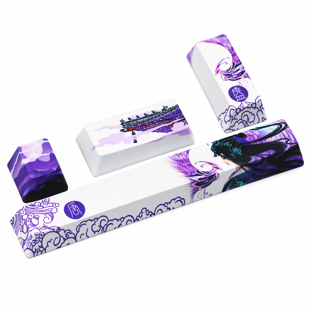 4-Piece Keycap Set with Animated Design Purple