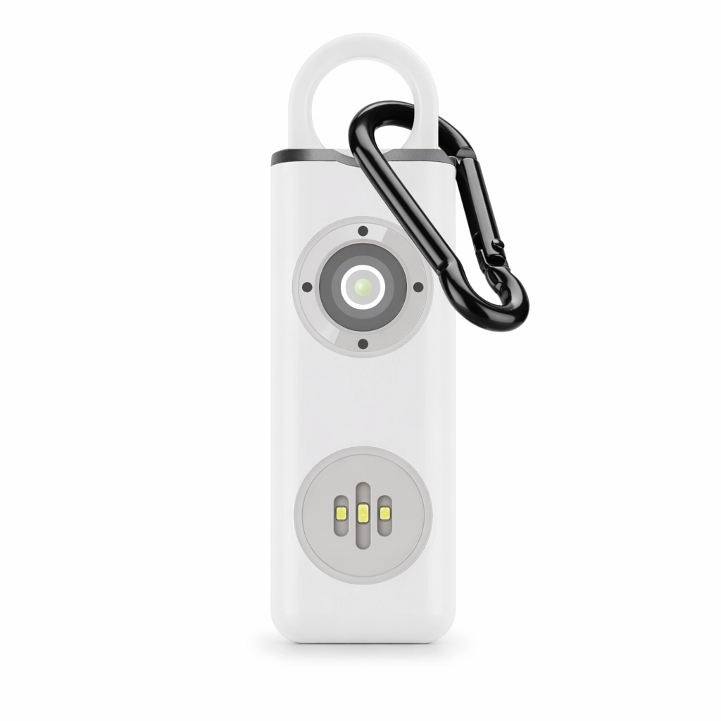 Personal Safety Keychain with Rechargeable Alarm and Flashlight White