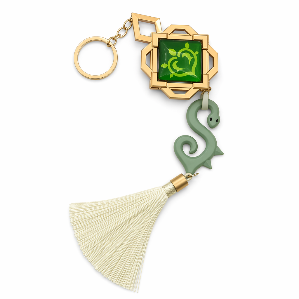 Genshin Baizhu Vision Keychain - Features Glow-in-the-Dark Default