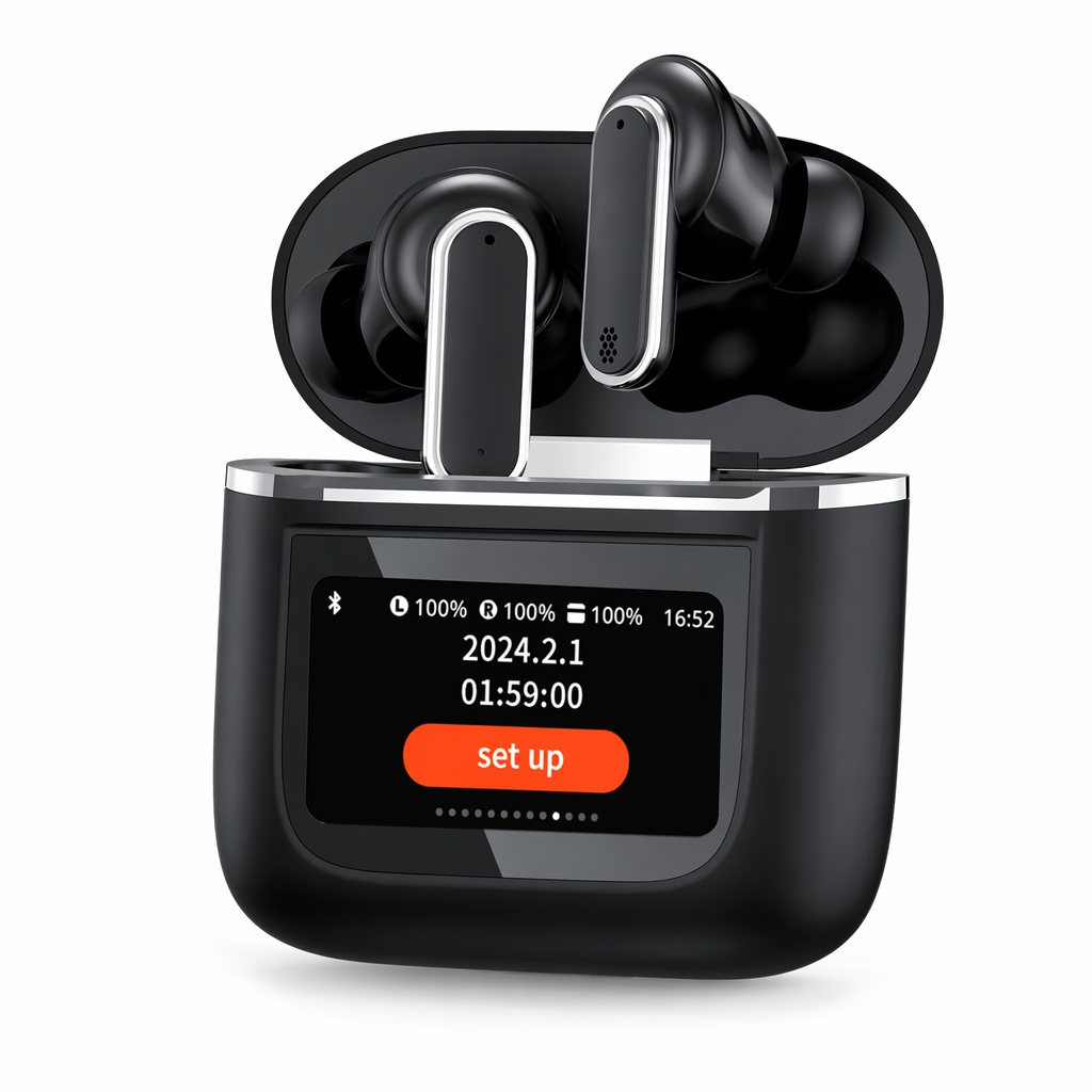 Noise-Canceling Bluetooth Earbuds with Touch Screen Technology Black