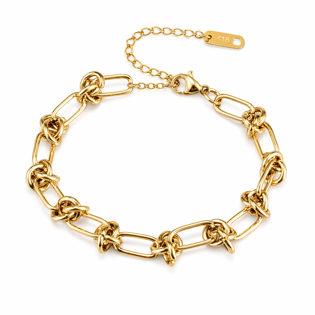 Knot-Embellished Chain Link Bracelet Gold