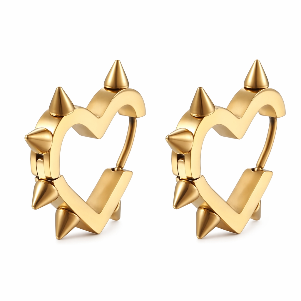 Spike-embellished Heart-Shaped Hoop Earrings F