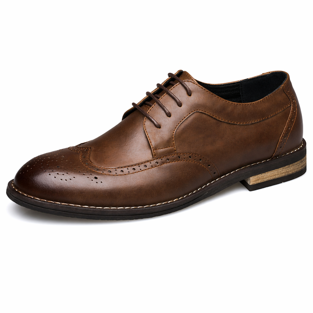 Timeless Brogue Style Men's Oxford Shoes Light Brown
