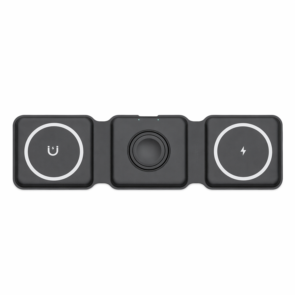 Foldable Wireless Charging Pad with 3-in-1 Compatibility for Multiple Devices Black