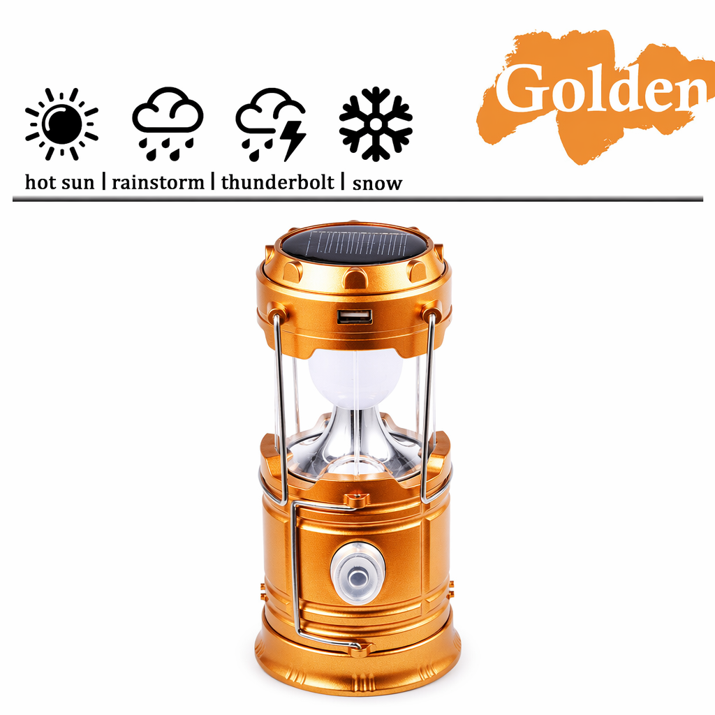 Vintage-Themed LED Camping Lamp with USB Connectivity Gold