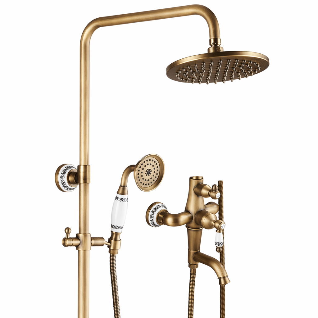 Antique Brass Bronze Shower Set with Single Handle and Wall Storage Bracket style F