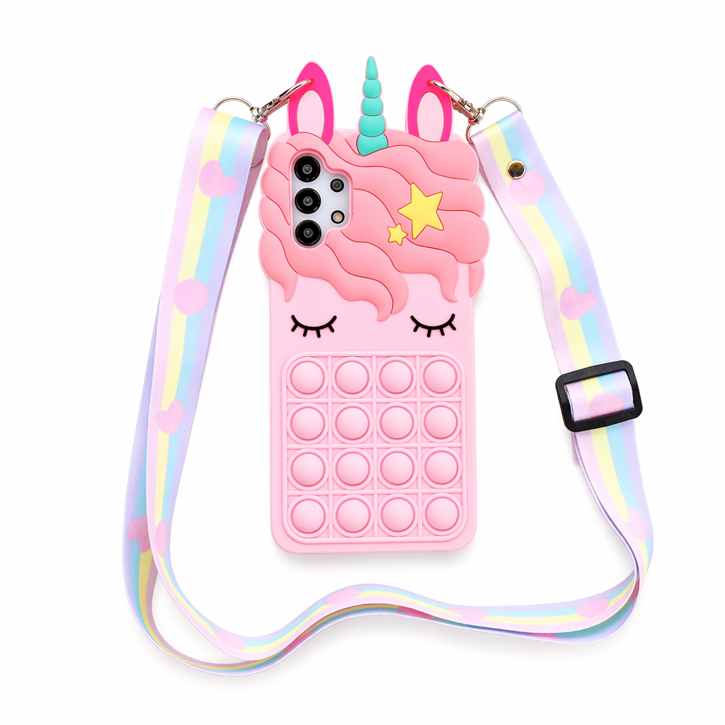 Colorful Unicorn Phone Case With Pop Push Fidget Toy B