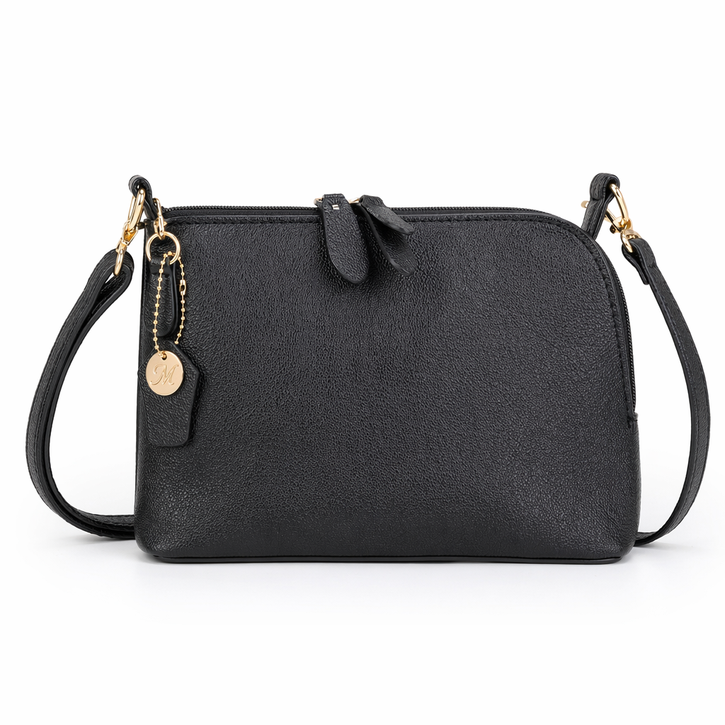 Ladies' Shoulder Bag with Double Zipper Opening Black